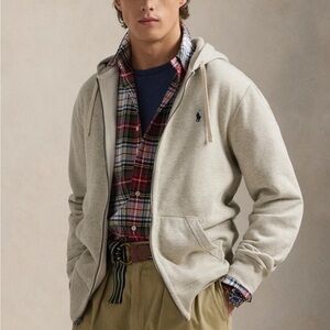 Ralph Lauren Light gray zip up Hoodie with Iconic Logo
